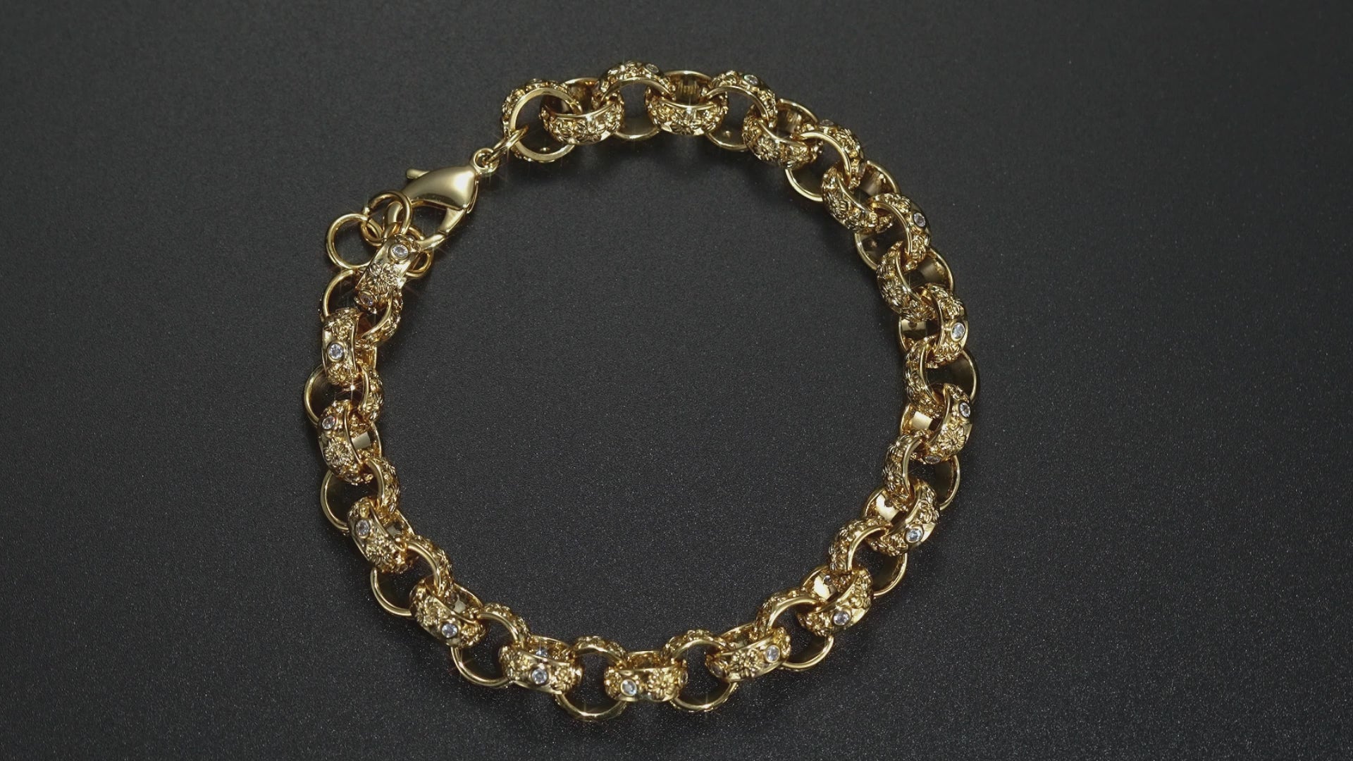 12mm Gold Belcher Bracelet Crystal Flower Pattern