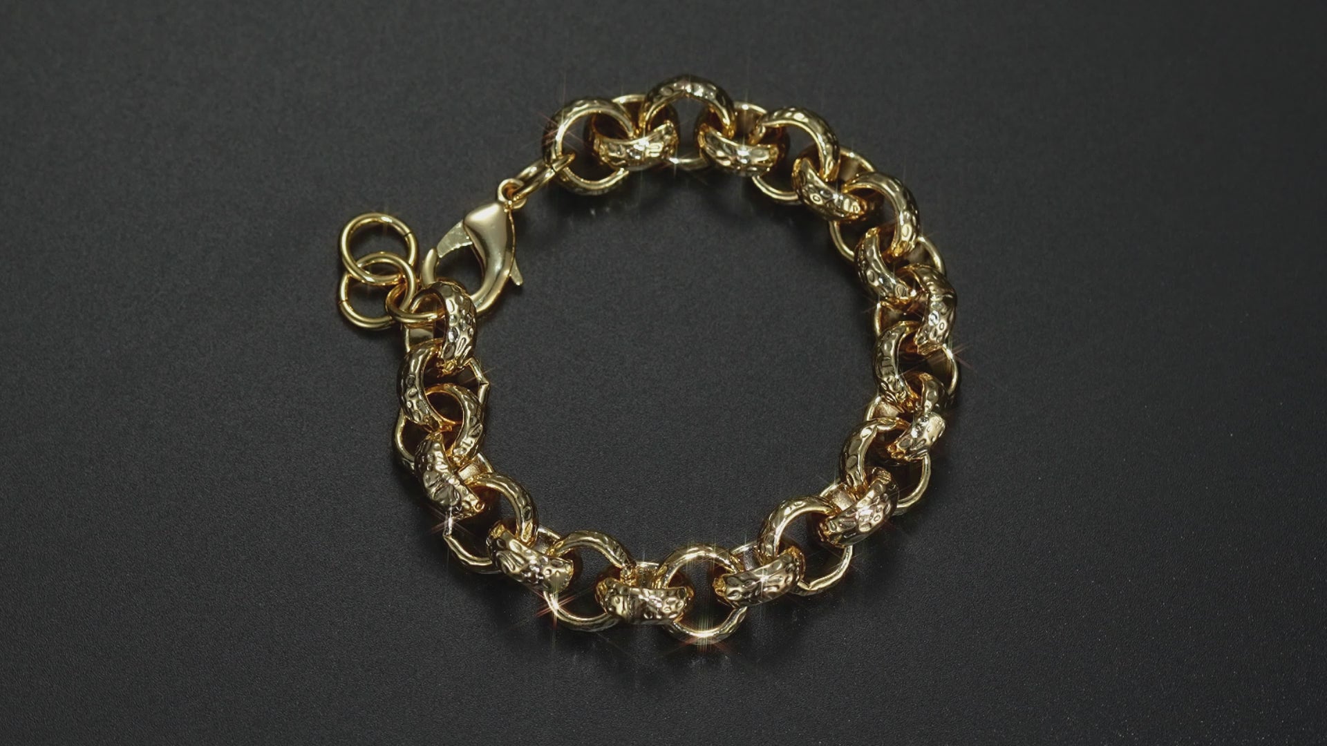 Lightweight gold-filled Belcher bracelet, 12mm width, 8 inches long, 51 grams.