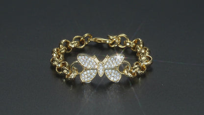 Luxury Gold 8 inch Butterfly Belcher Bracelet With Crystals