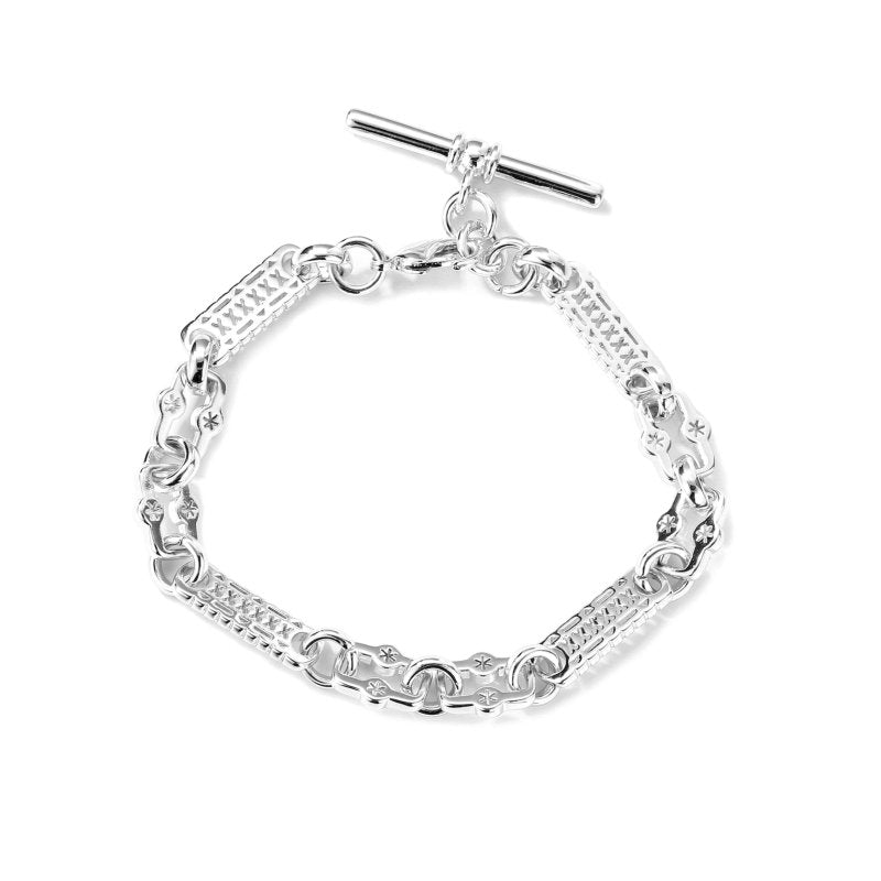 Luxury Silver Stars and Bars T-Bar Bracelet and Chain Set