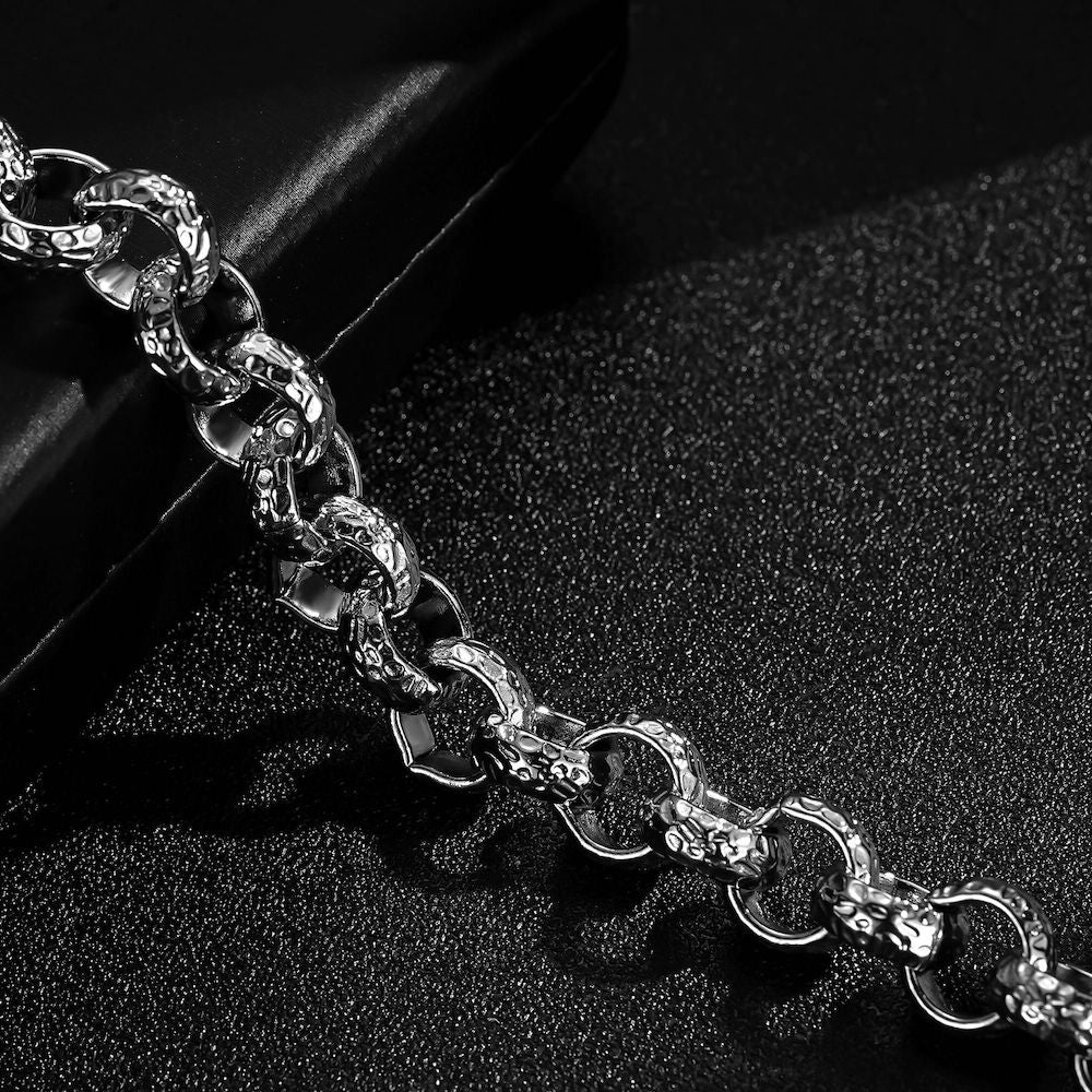 Luxury Silver 12mm Diamond Patterned Belcher Bracelet with Albert Clasp