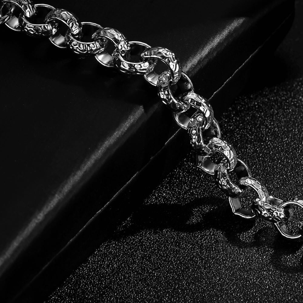 Chunky silver Belcher bracelet with diamond pattern, 12mm wide, 8 inches, 44 grams.