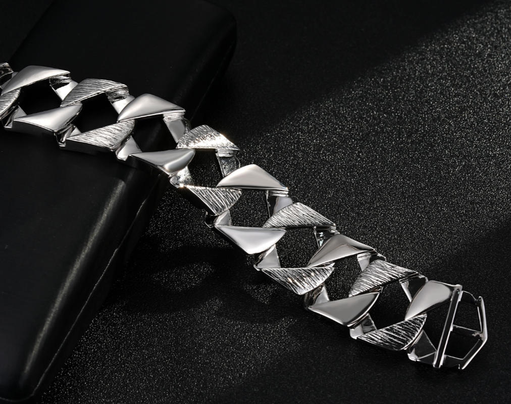 Luxury Silver 27mm Bark Chaps Cuban Curb Bracelet