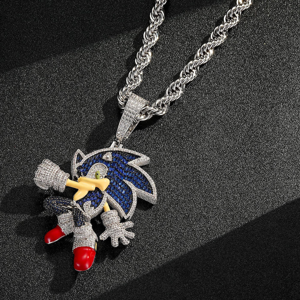 Sonic the Hedgehog Fully Iced Pendant Diamond free necklace chain –  Bijouterie Gonin