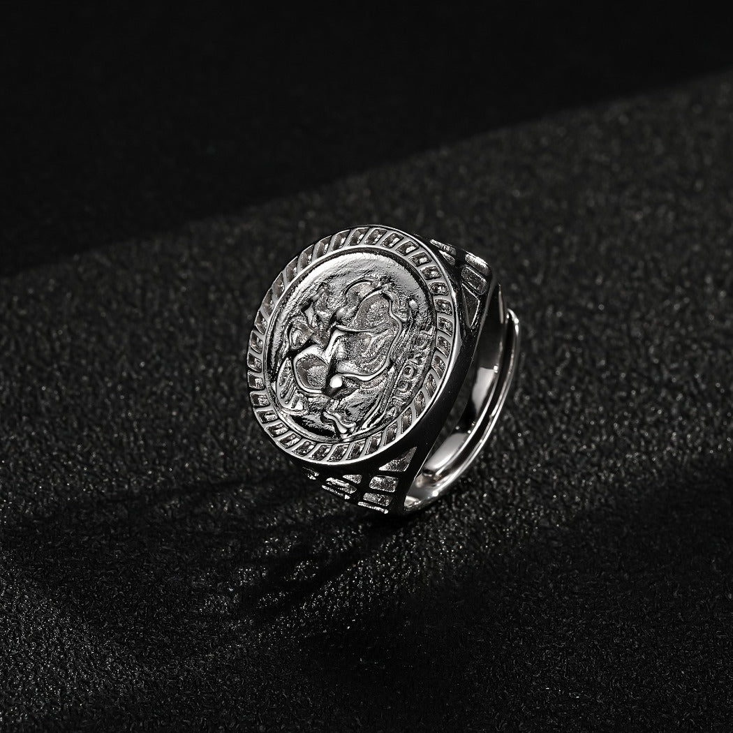 Silver St George Sovereign Ring Size T Adjustable - Factory Defect Sale