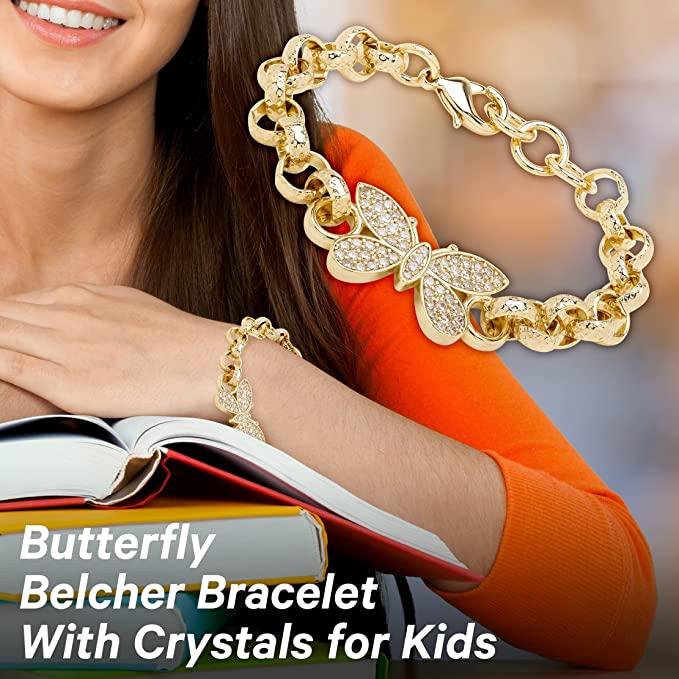 Luxury Gold Butterfly Belcher Bracelet With Crystals