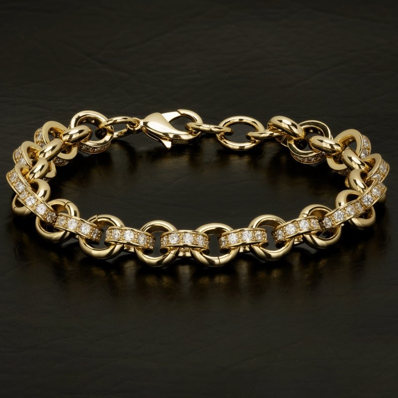 Luxury 10mm Gold Alternate Pattern Belcher Bracelet with Stones