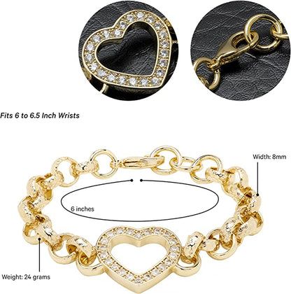 Luxury Gold Kids Open Heart Belcher Bracelet With Crystals