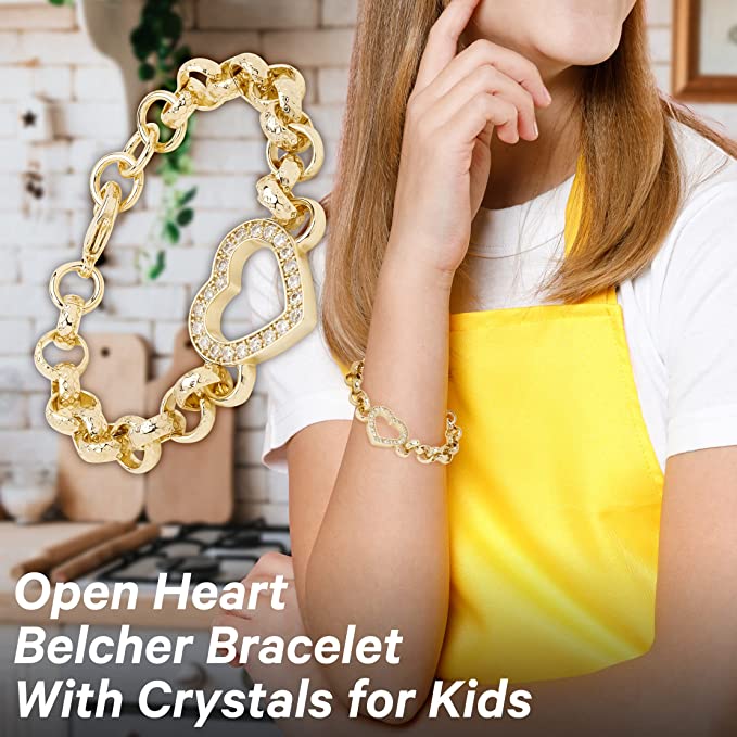 Luxury 8 inch Open Heart Belcher Bracelet With Crystals