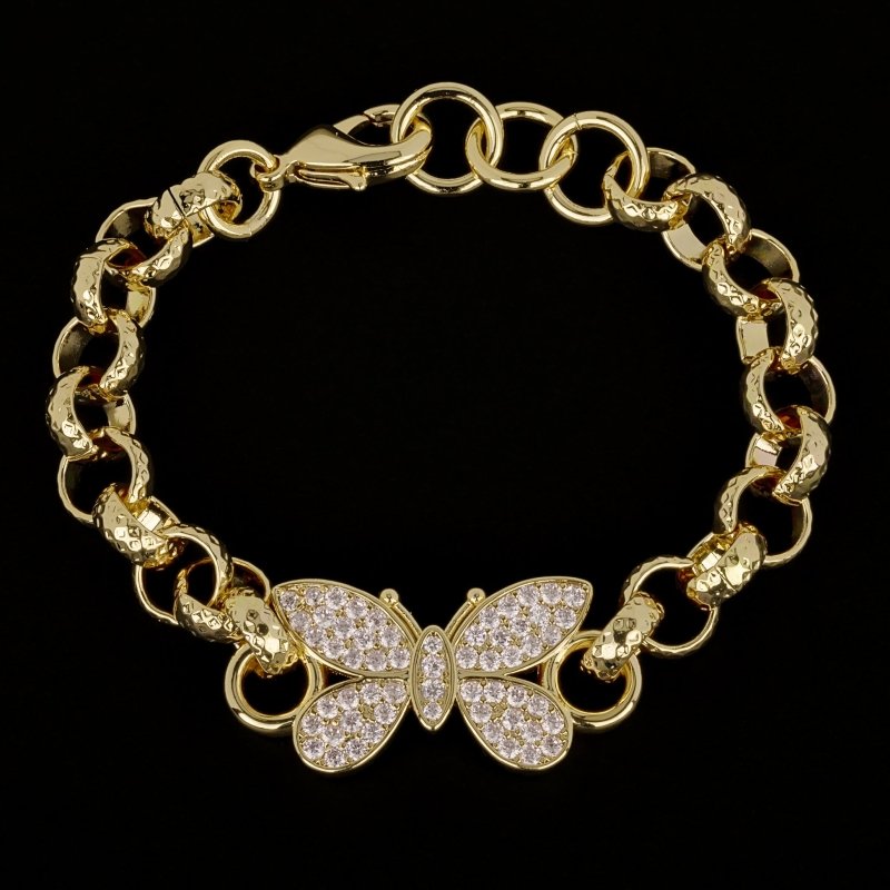 Luxury Gold Kids Butterfly Belcher Bracelet With Crystals