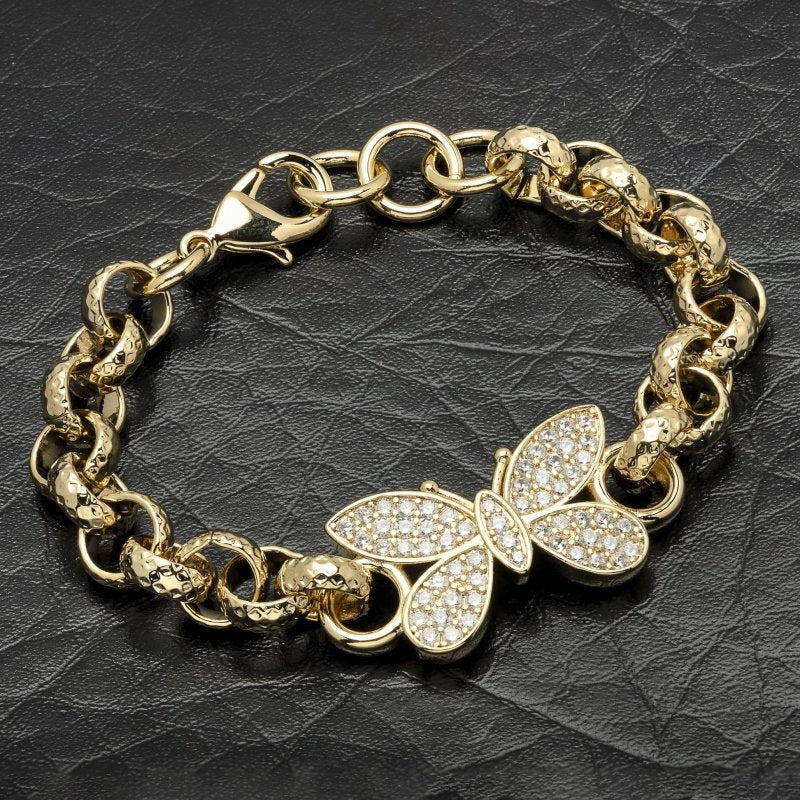 Luxury Gold 8 inch Kids Butterfly Belcher Bracelet With Crystals