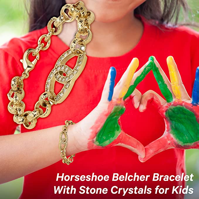 Luxury Gold 8 inch Horseshoe Belcher Bracelet With Stone Crystals for Kids