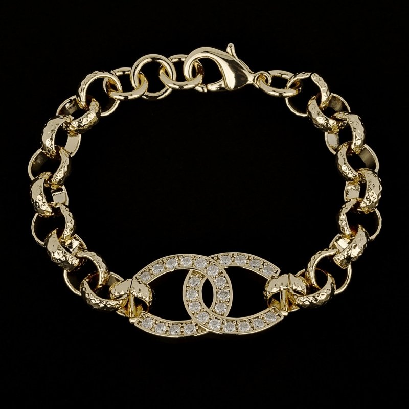 Luxury Gold 8 inch Horseshoe Belcher Bracelet With Stone Crystals