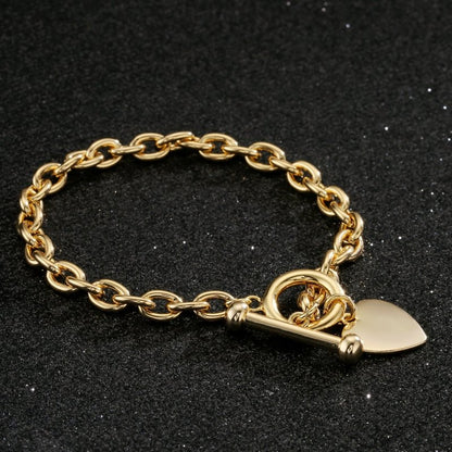 Luxury Gold Toggle Heart Bracelet Oval Links with Tbar