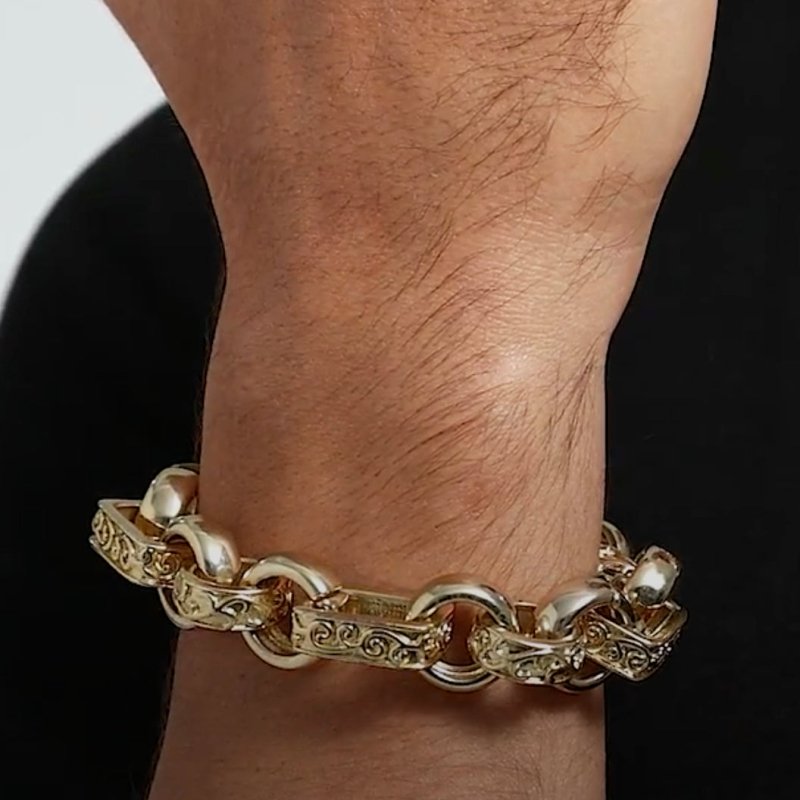 Luxury XXL Gold 18mm Ornate Gypsy Link Belcher Bracelet