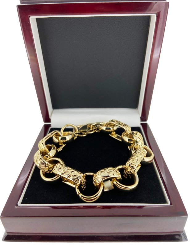 Luxury XXL Gold 18mm Ornate Gypsy Link Belcher Bracelet
