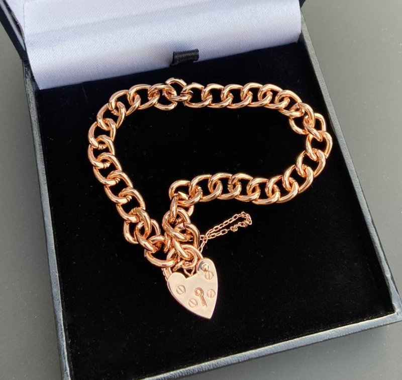 Luxury Rose Gold Heart Padlock Lock Bracelet