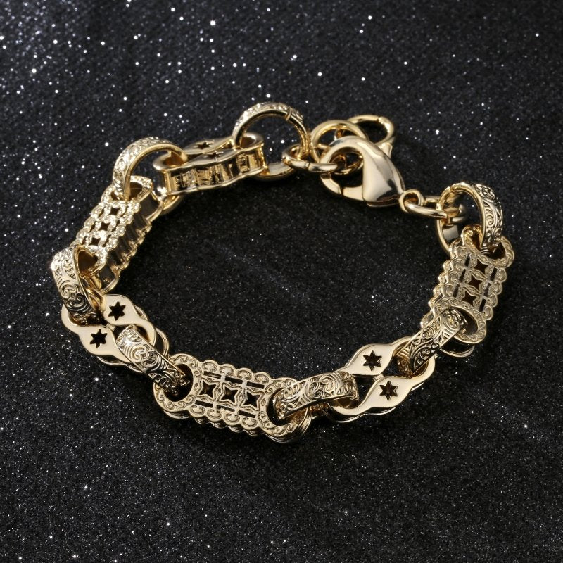 Luxury 3D Gold Stars and Bars Bracelet for Men