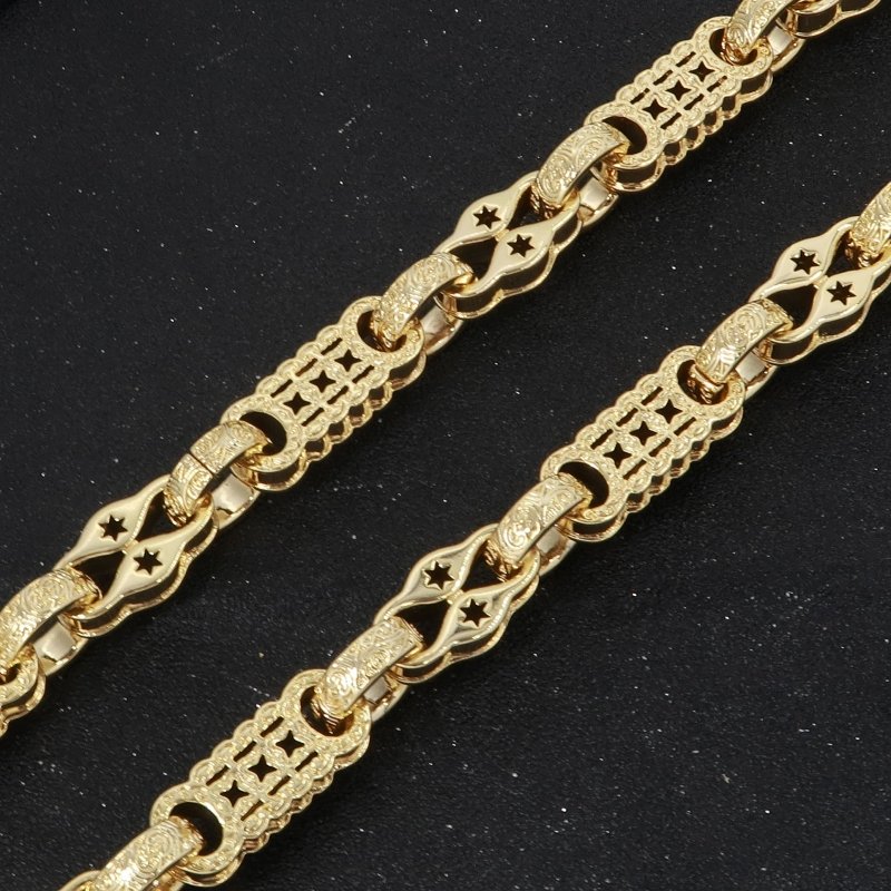 Luxury Gold 3D Stars and Bars Chain and Bracelet Set (26 &amp; 8 Inches)