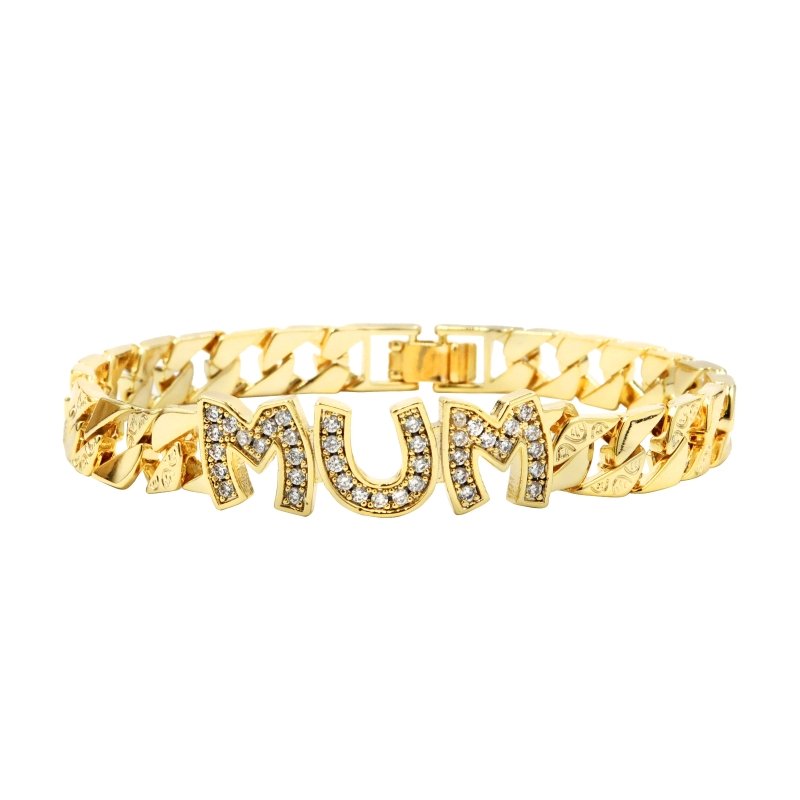 Luxury Gold Mum Curb Bracelet with Stones