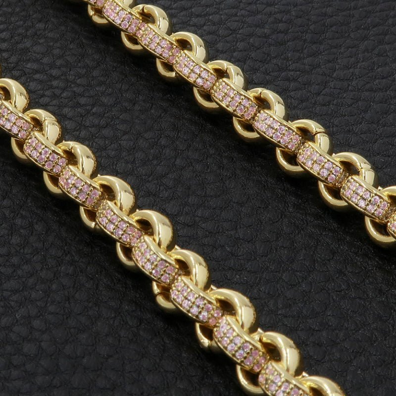 Luxury Gold 8mm Adjustable Belcher Chain with Pink Stones for Kids
