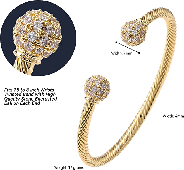 Luxury Gold Ball Torque Bangle / Bracelet with Stones