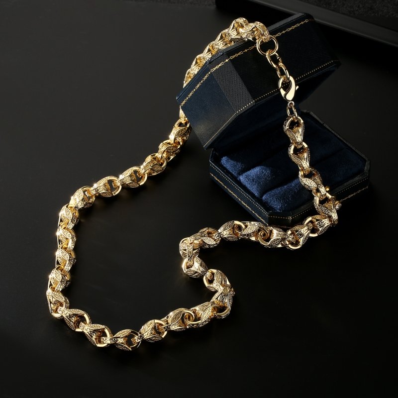 Luxury Gold 12mm 3D Tulip Chain and Bracelet Set