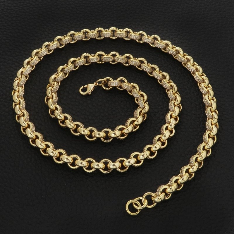 8mm Gold Belcher Chain with 2450 CZ Stones - 22 Inch