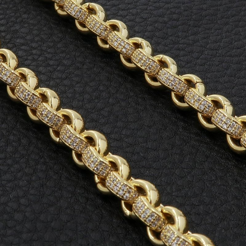 8mm Gold Belcher Chain with 2450 CZ Stones - 22 Inch