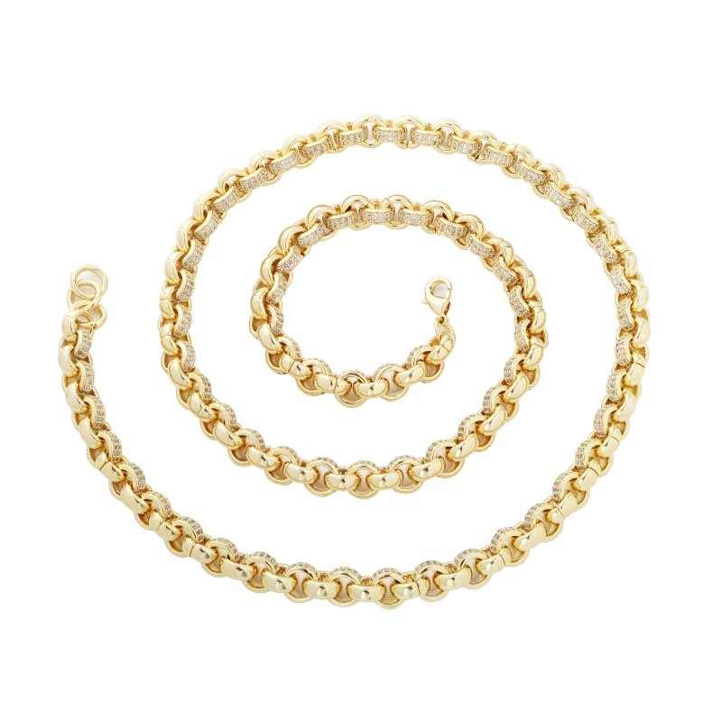 8mm Gold Belcher Chain with 2450 CZ Stones
