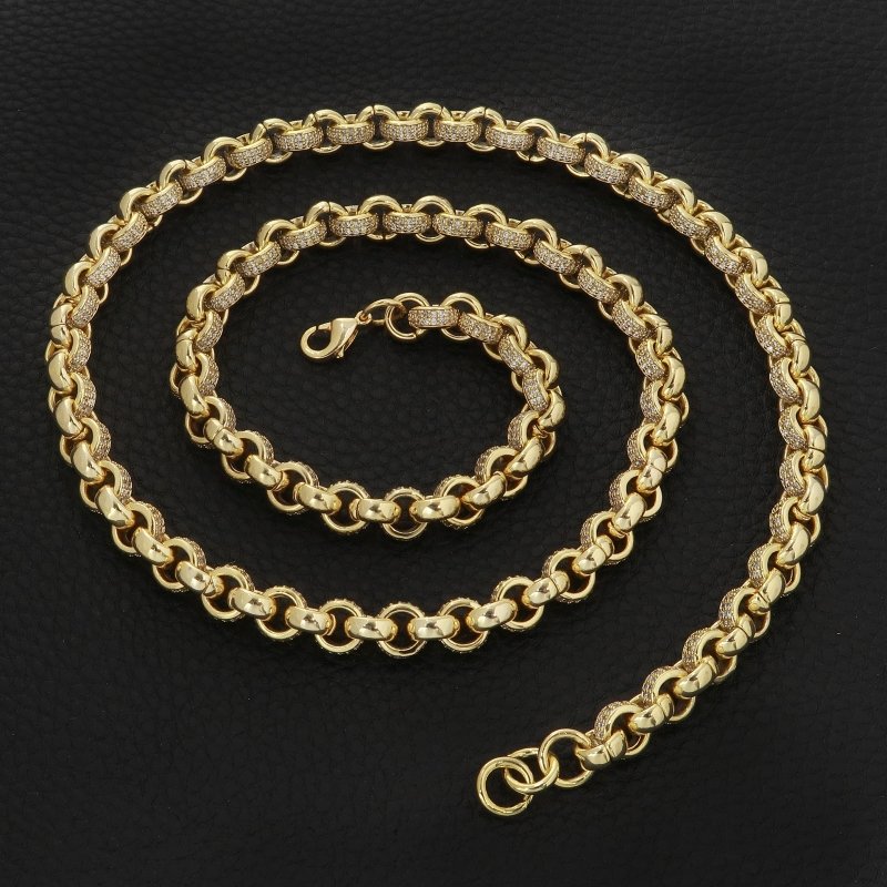 8mm Gold Belcher Chain with 2450 CZ Stones
