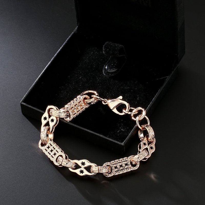Rose Gold 3D Stars and Bars Bracelet with Lobster Claw Clasp