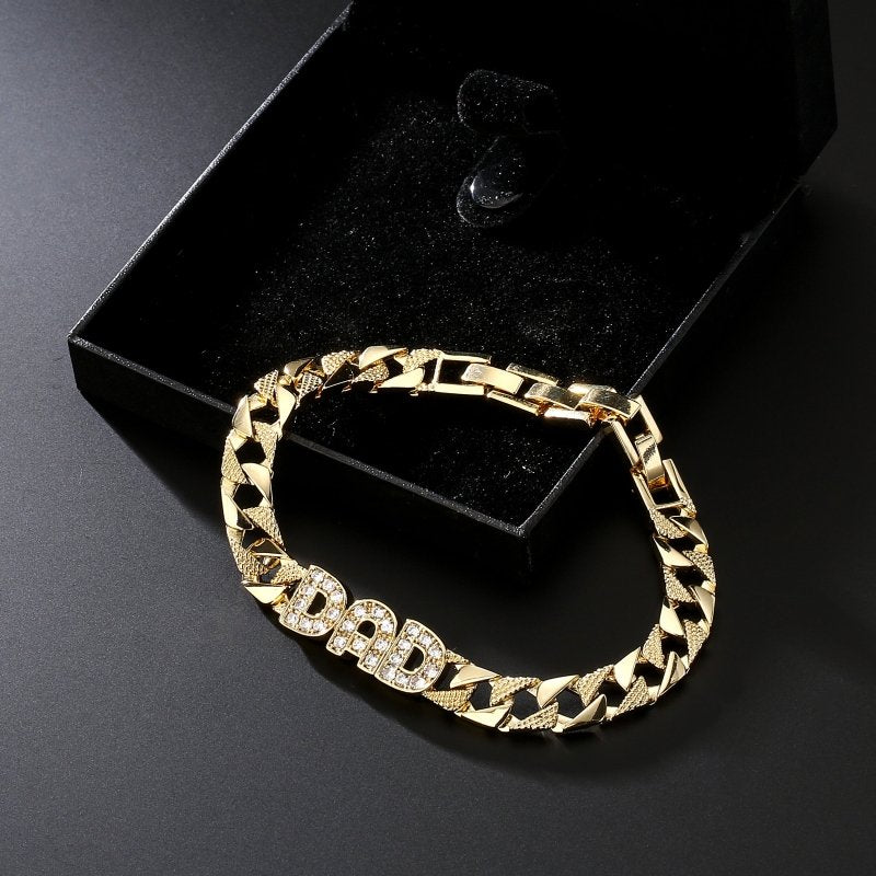 Gold Dad Curb Bracelet with Stones