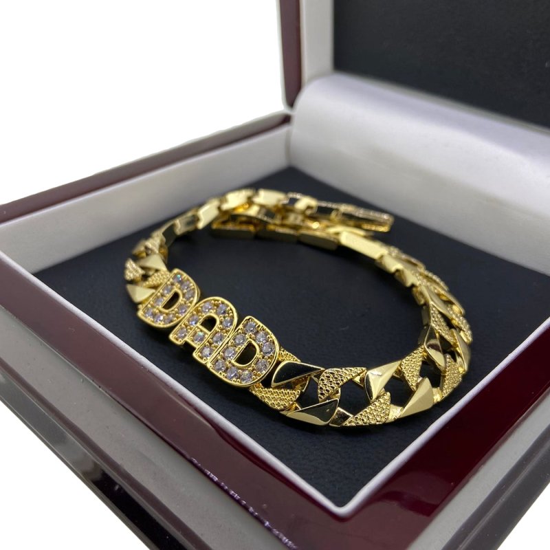Gold Dad Curb Bracelet with Stones
