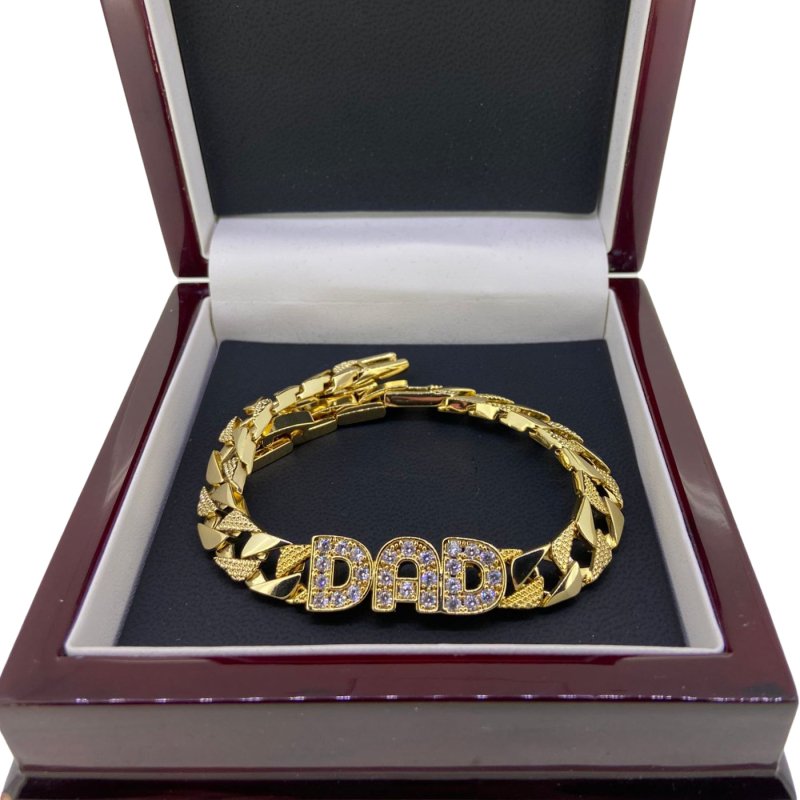 Gold Dad Curb Bracelet with Stones Bling King