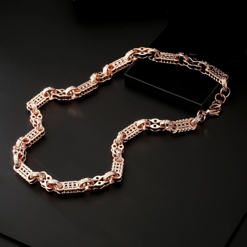 3D Rose Gold 18K Gf Stars And Bars Chain Necklace Gift Men Women Gents