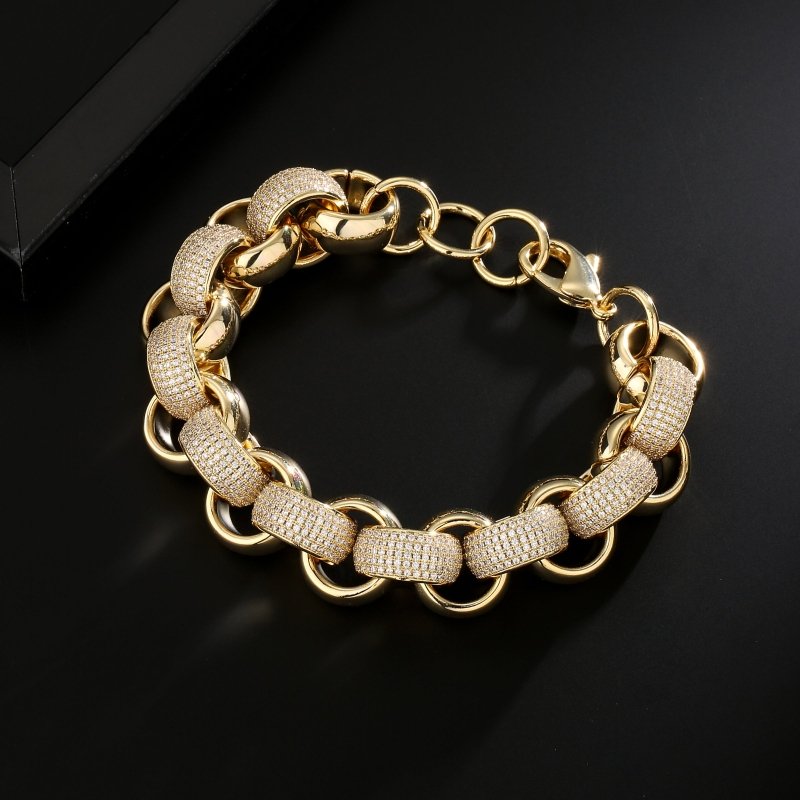 20mm Gold XXL Belcher Bracelet with Stones