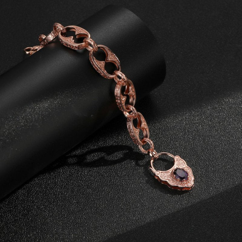 Rose Gold Button Belcher Bracelet With Vintage Padlock