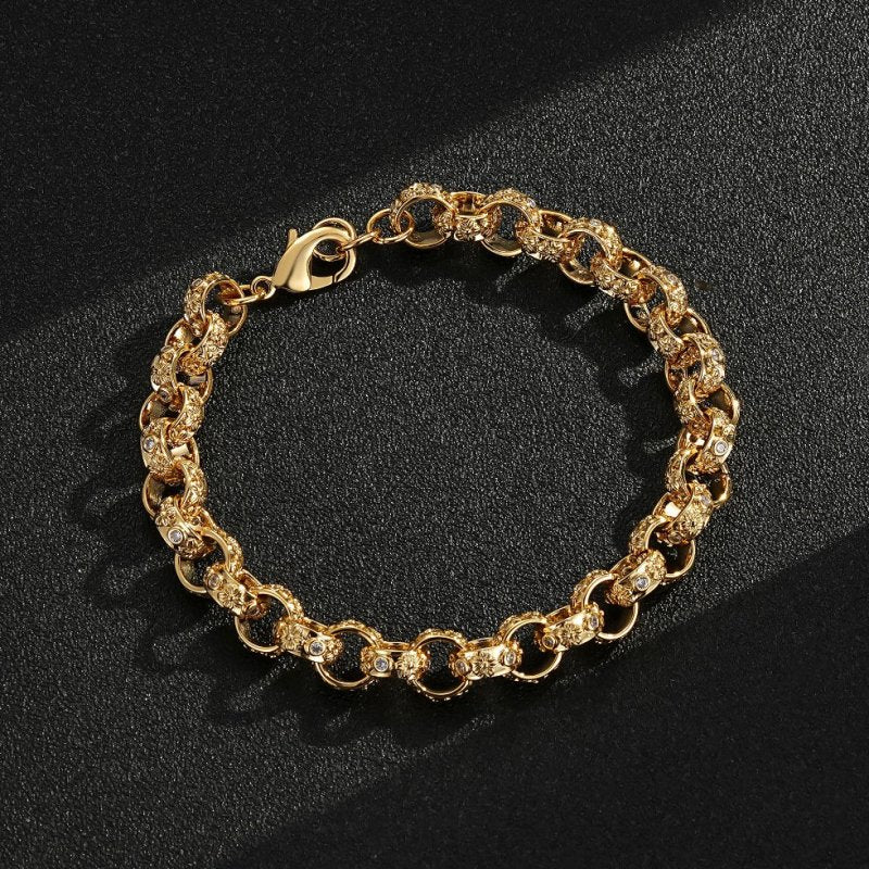12mm Gold Belcher Bracelet Crystal Flower Pattern