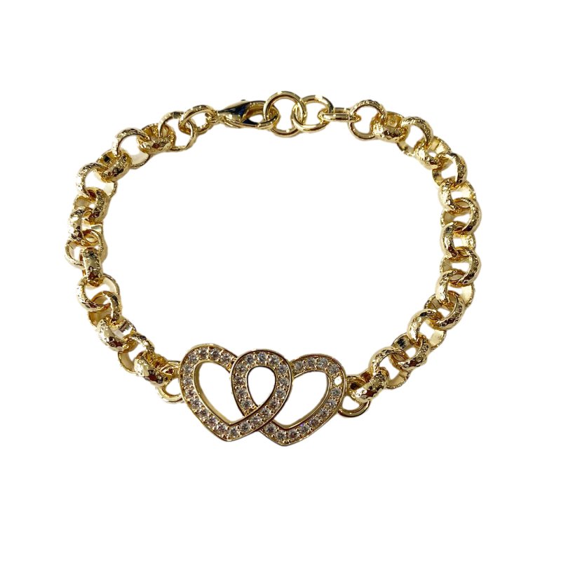 Gold Double Heart Belcher Bracelet With Crystals for Kids