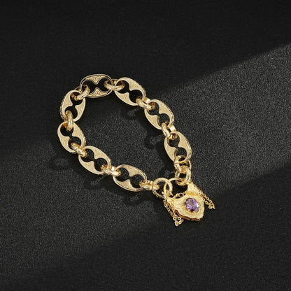 Gold Button Belcher Bracelet With Vintage Padlock