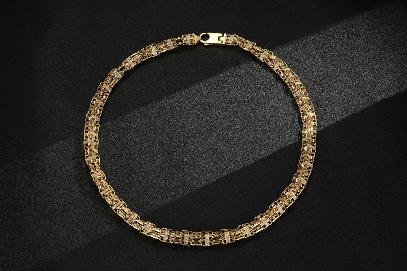 12mm Gold Cage Chain with Stones