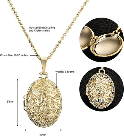 Large Gold Oval Locket Pendant Necklace