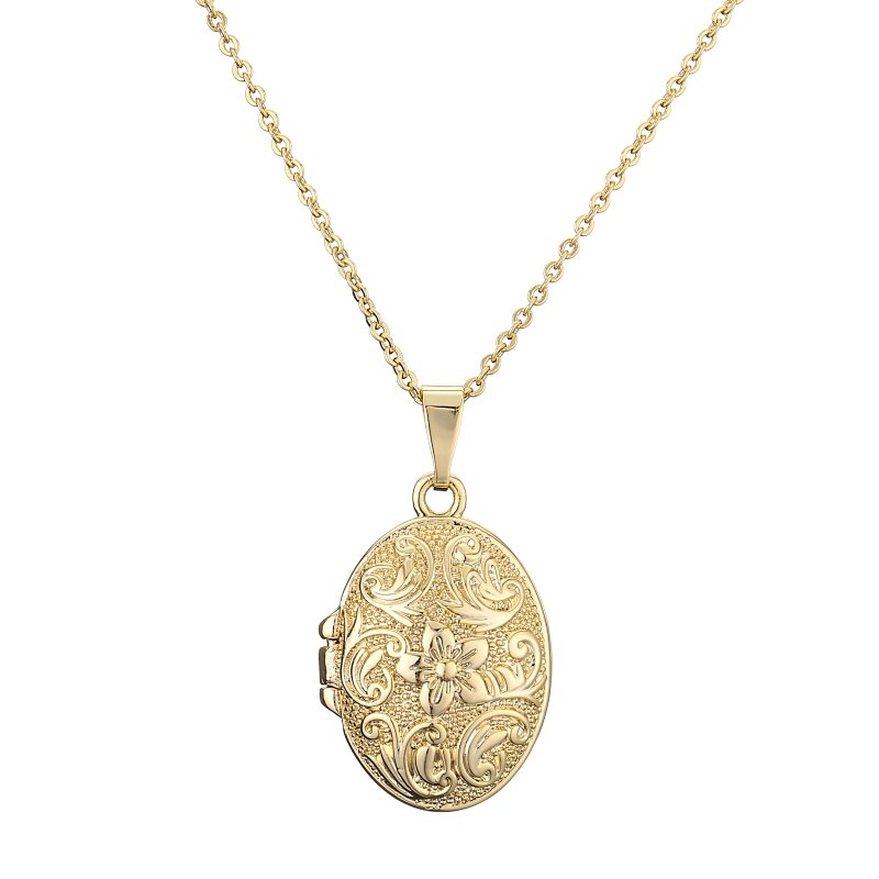 Large Gold Oval Locket Pendant Necklace