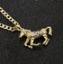 Premium Gold Horse Pendant with Blue Stones and 4mm Cuban Link Chain