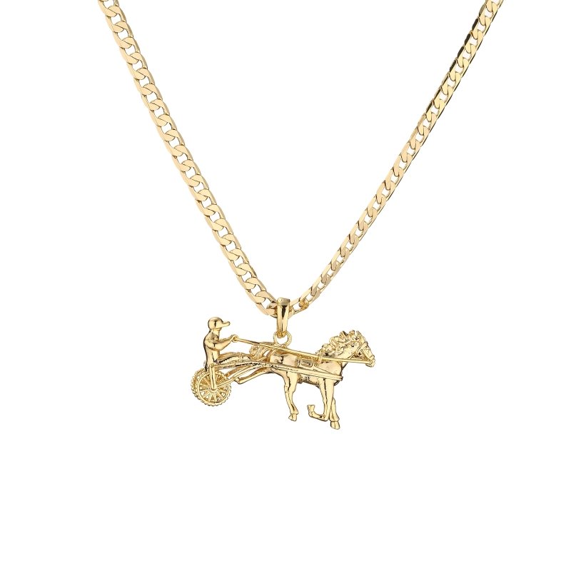 Premium Gold Sulky Gypsy Horse & Cart Racing 3D Pendant with 4mm