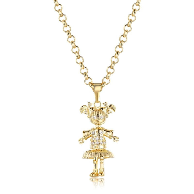 18K GF Gold 3D Heart Rag Doll Pendant Multicolor CZ Stone Necklace Dolly  Curb Gy | eBay