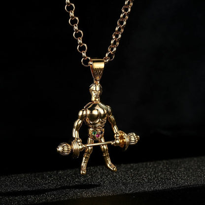 Premium Gold Articulated Weightlifter Pendant with Chain