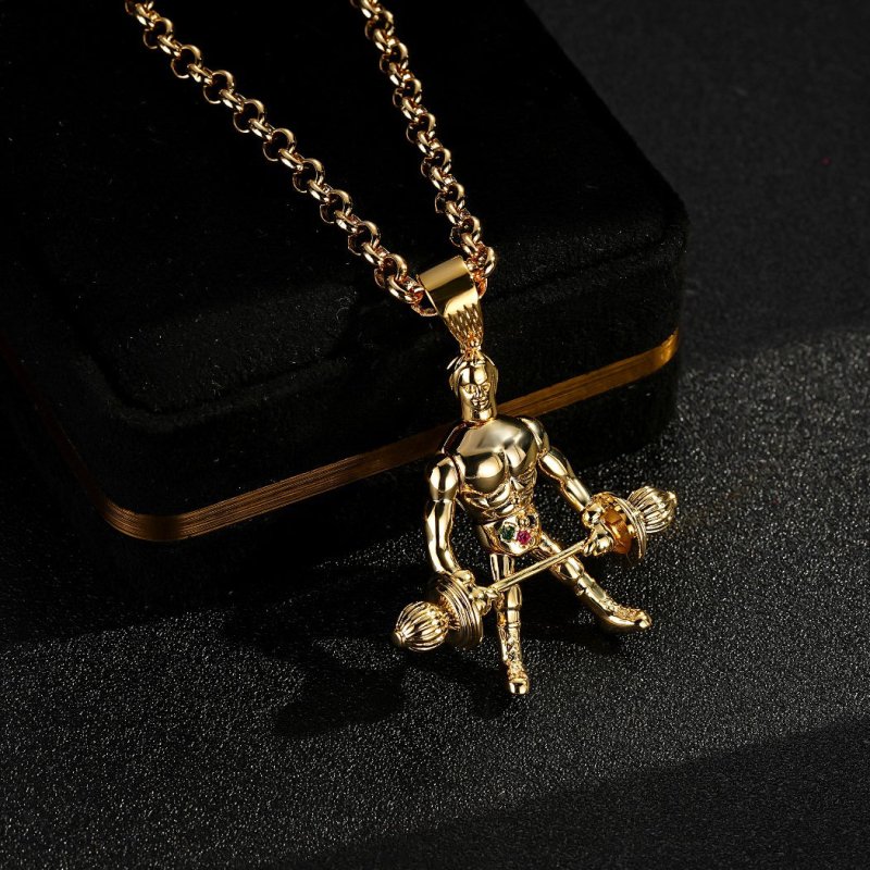 Premium Gold Articulated Weightlifter Pendant with Chain