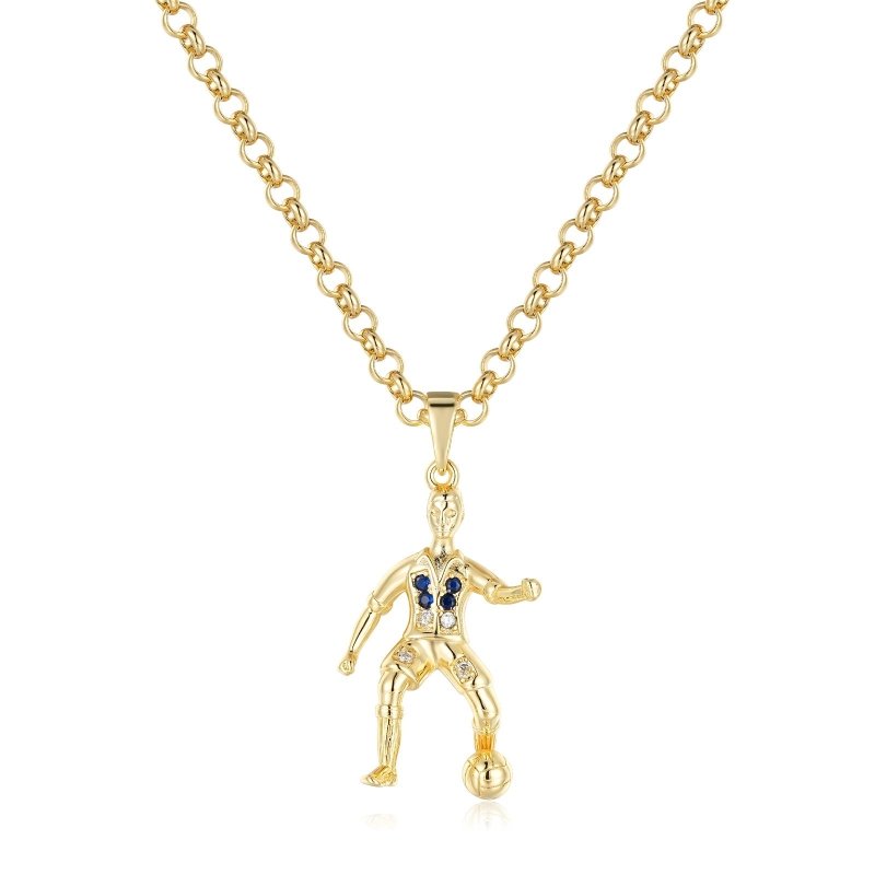 Premium Gold Footballer Pendant with Stones and Chain